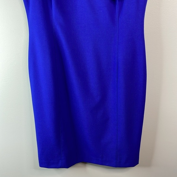 Calvin Klein Shoulder Ruffle Dress Royal Blue Form Fitting Knee Length Midi 12 - Picture 4 of 11